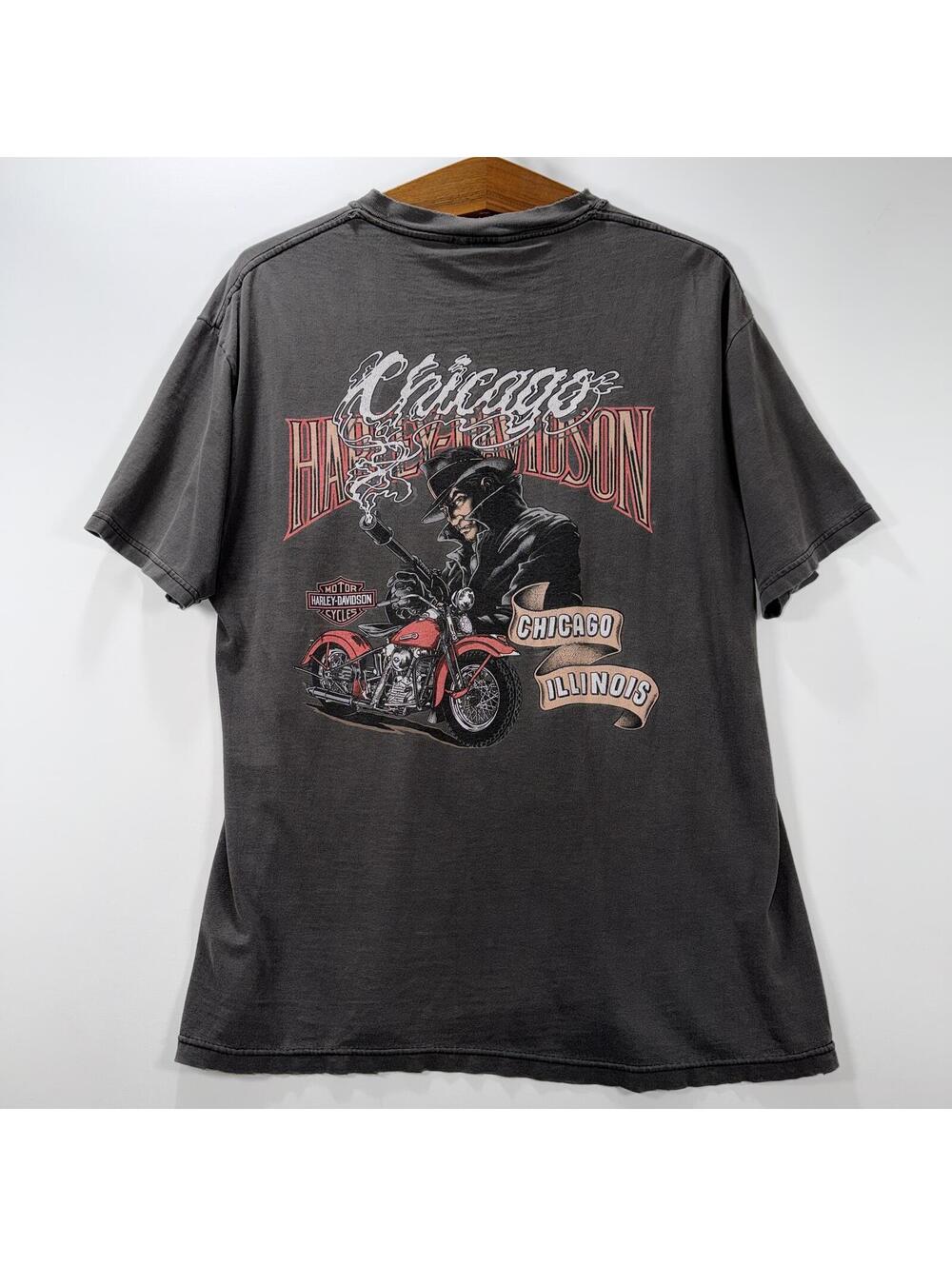 VTG Harley-Davidson Chicago Gangster Smoking Gun T-Shirt - L
